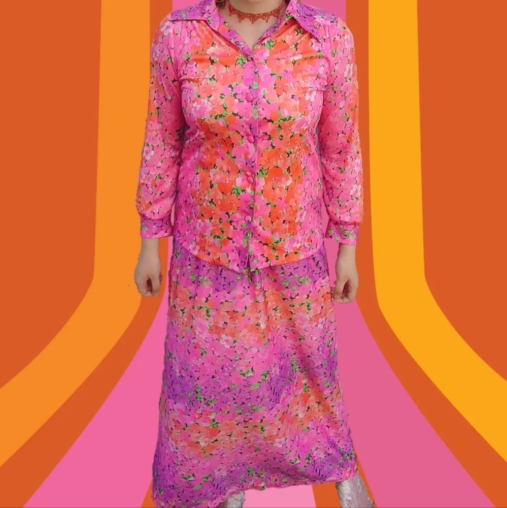 Vintage 1970's Pink & Purple Matching Set
